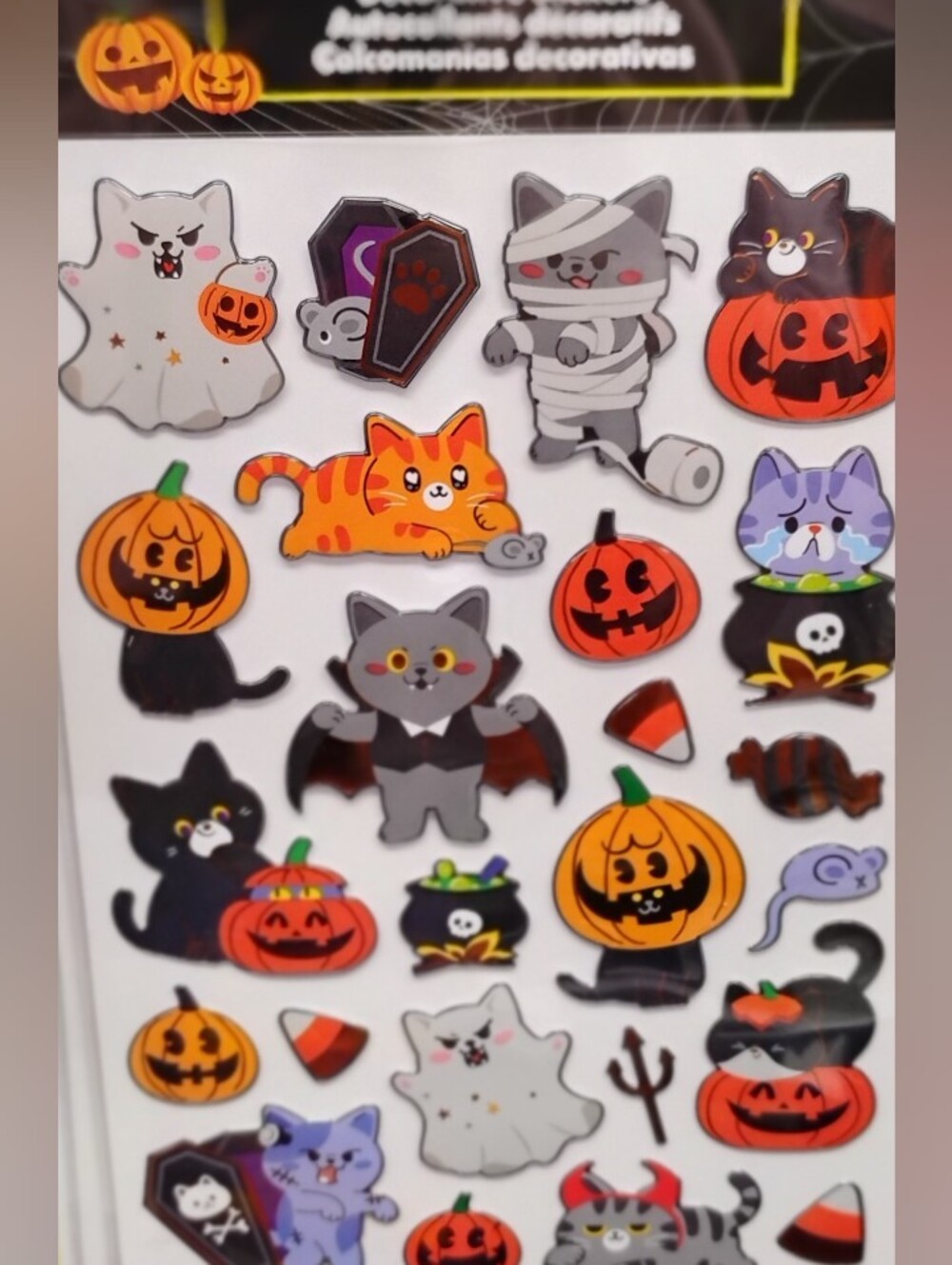 Halloween Cat Sticker Sheet - Orange, Black, Gray